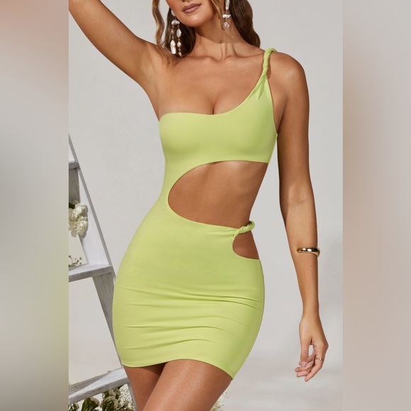 OH POLLY twist cut out mini dress in green size:2 NWT - Picture 2 of 4